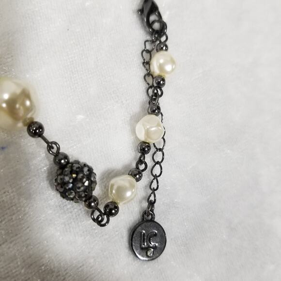 LC faux pearl black rhinestone ball 34" necklace 1.1635 2" e - Picture 14 of 14